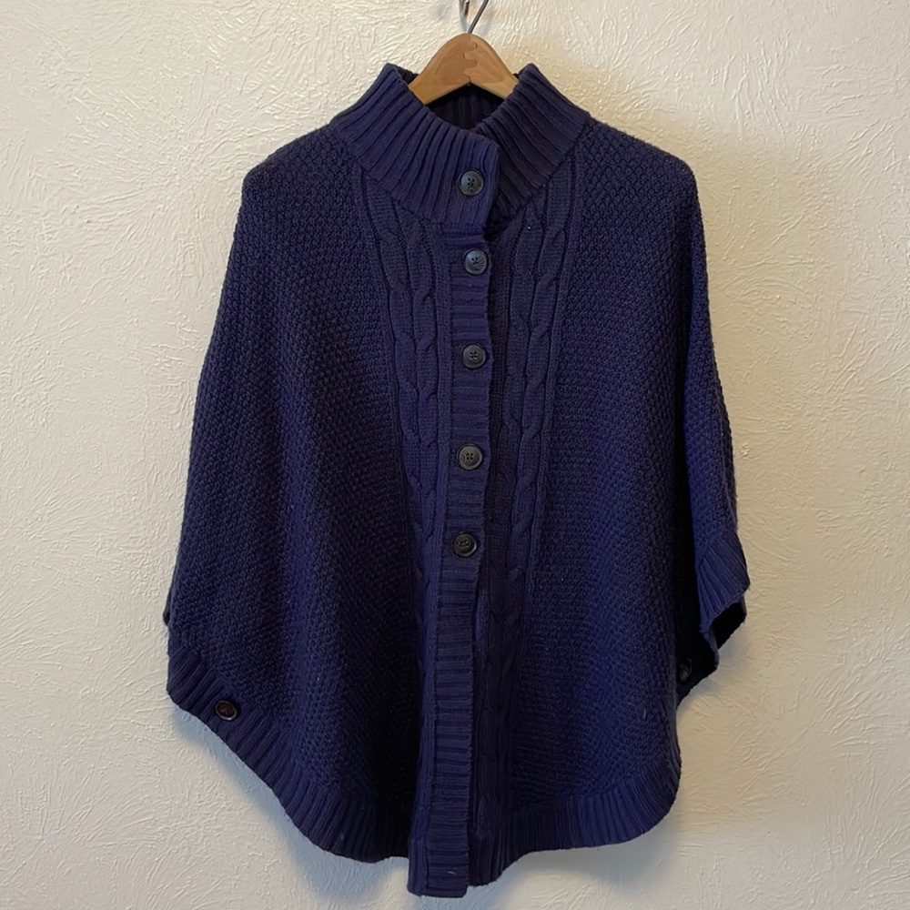 Dark Blue Cable Knit Cape Poncho